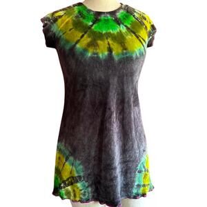 Womens Dress Size Small Grey Tie Dye Rainbow Colorful Colorburst Hippie Burner